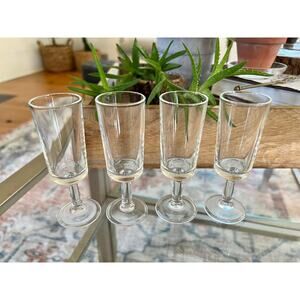 Vintage Set of 4 Footed Shot Glasses, Fancy Barware, Clear Glass Shot Flutes